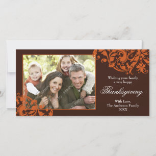 Thanksgiving Flourish Swirls Orange and Brown Holiday Card