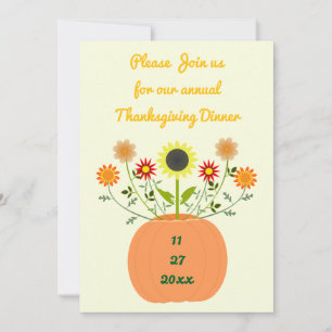 Thanksgiving Flowers in Pumpkin Custom Dinner Invitation