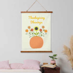 Thanksgiving Flowers in Pumpkin Custom Hanging Tapestry