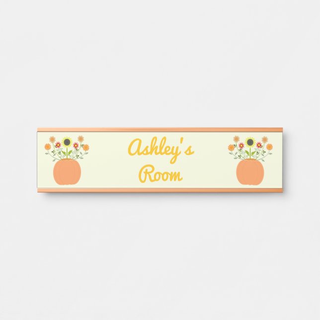 Thanksgiving Flowers in Pumpkin Custom Name Door Sign (Front)