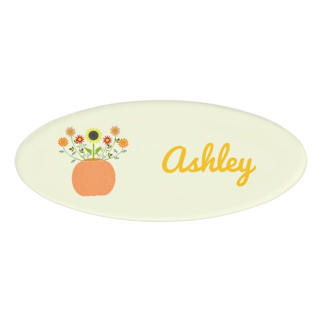 Thanksgiving Flowers in Pumpkin Custom Name Name Tag (Front)