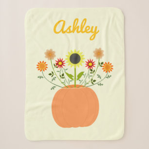 Thanksgiving Flowers in Pumpkin Custom Name Sherpa Blanket