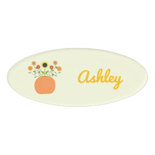 Thanksgiving Flowers in Pumpkin Custom Name Tag