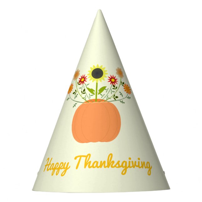 Thanksgiving Flowers in Pumpkin Custom Party Hat (Front)