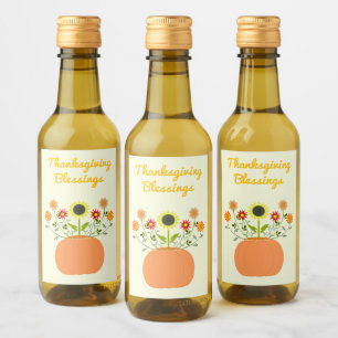 Thanksgiving Flowers in Pumpkin Custom Wine Label
