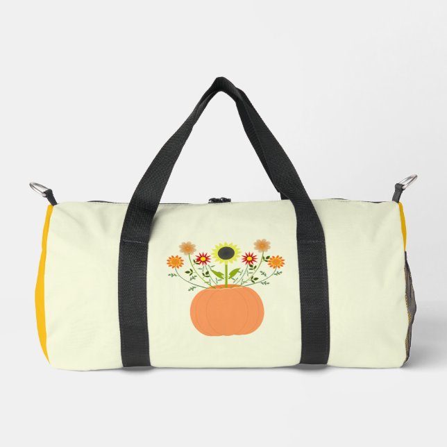 Thanksgiving Flowers in Pumpkin Duffle Bag (Front)