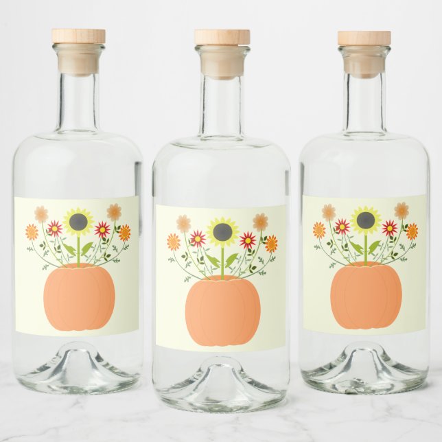 Thanksgiving Flowers in Pumpkin Liquor Bottle Label (Bottles)