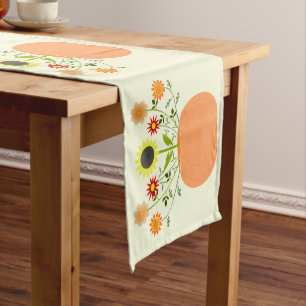Thanksgiving Flowers in Pumpkin Patterned Short Table Runner