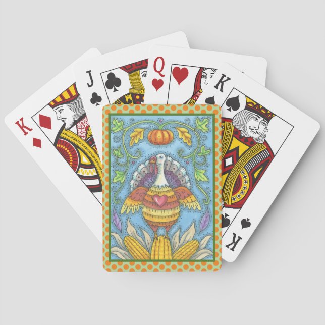 THANKSGIVING FOLK ART TURKEY & CORN PLAYING CARDS (Back)