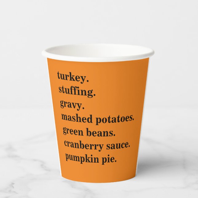 Thanksgiving Food Dinner List Personalized Paper Cups (Front)