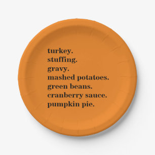 Thanksgiving Food Dinner List Personalized Paper Plate