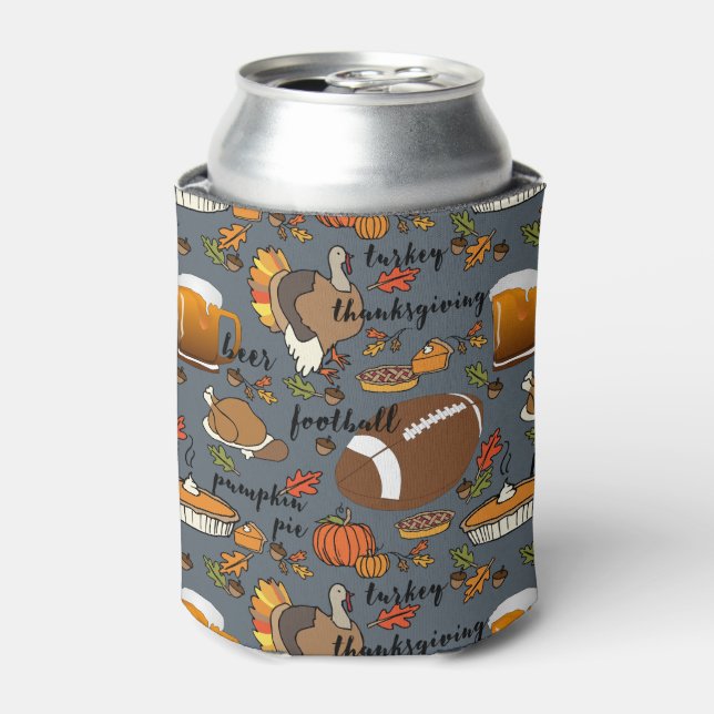 Thanksgiving, Football, Beer, Turkey Design Can Cooler (Can Front)