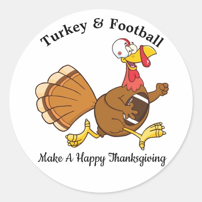Thanksgiving Football Turkey Running Classic Round Sticker (Front)
