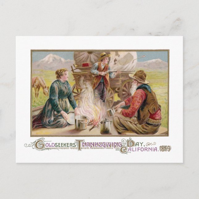 Thanksgiving for Gold Panners in 1849 California Holiday Postcard (Front)