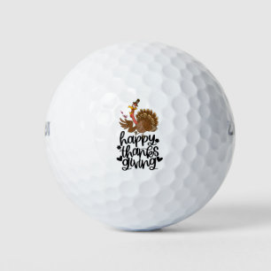 Thanksgiving for golfer with Cute turkey  Golf Balls