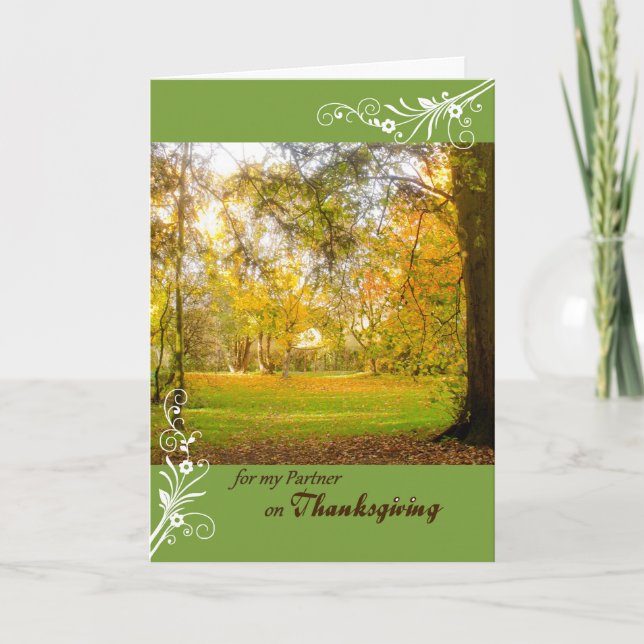 Thanksgiving for Partner, Fall Colours, Flourishes Holiday Card (Front)