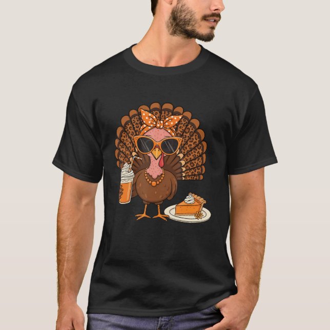 Thanksgiving For Women Turkey Drinking Coffee T-Shirt (Front)