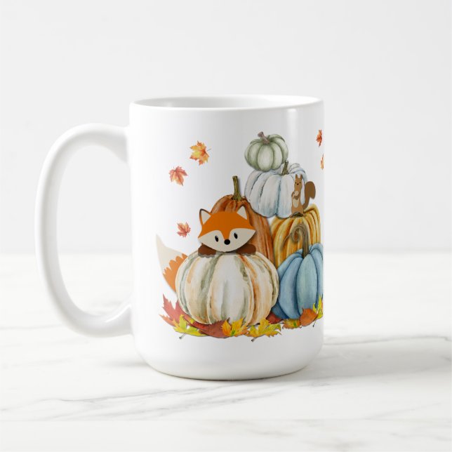 Thanksgiving Fox and Colourful Fall Pumpkins Coffee Mug (Left)