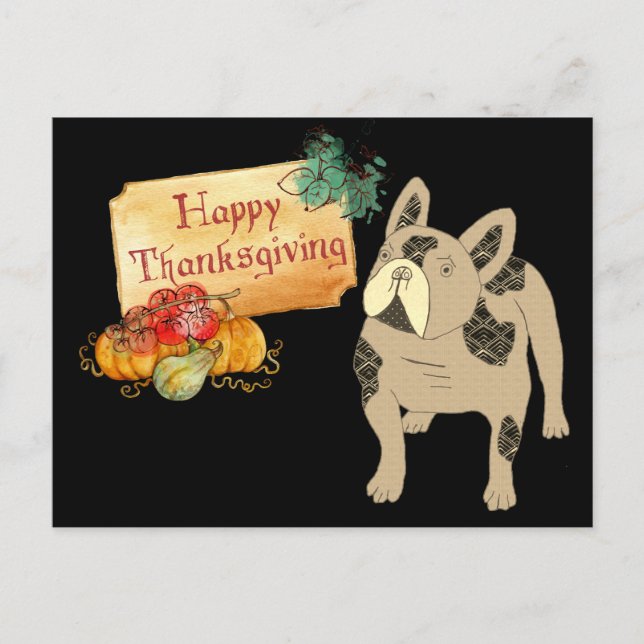 Thanksgiving French Bulldog Postcard (Front)