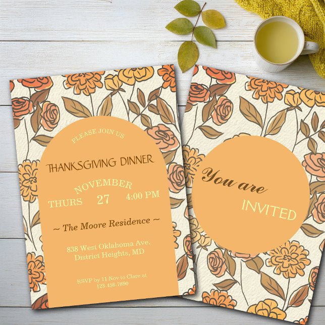 Thanksgiving Friendsgiving Dinner Florals Custom Invitation (Creator Uploaded)