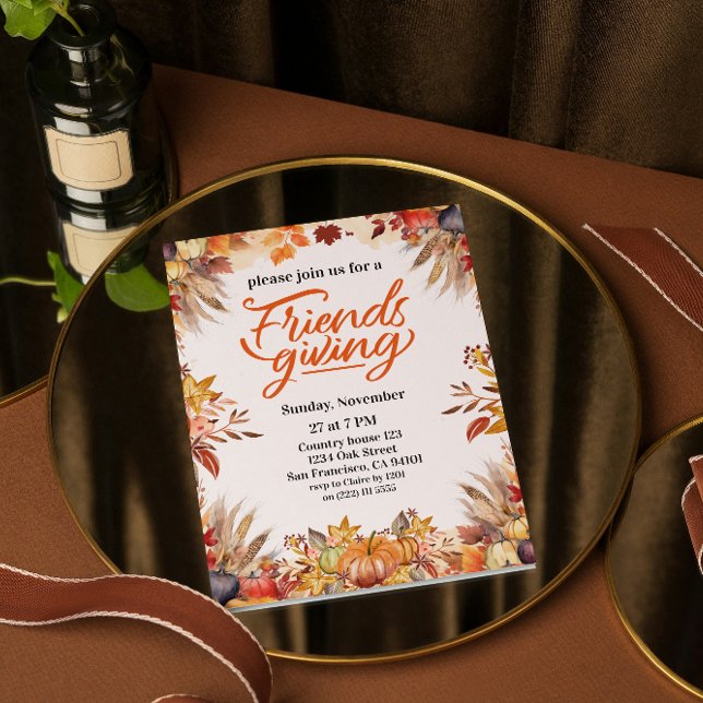 Thanksgiving Friendsgiving Dinner Pumpkin Flowers Invitation (Creator Uploaded)