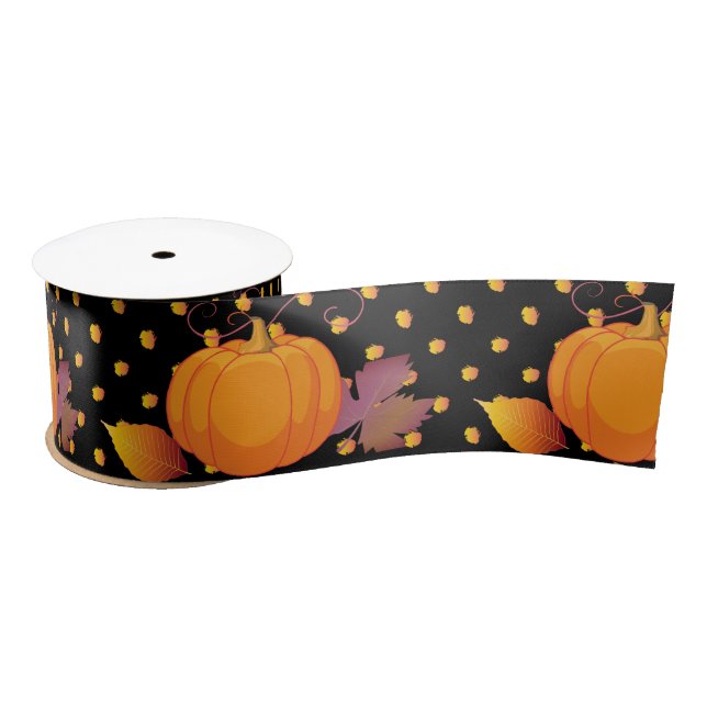 Thanksgiving! Friendsgiving Pumpkin Fall leaves Satin Ribbon (Spool)