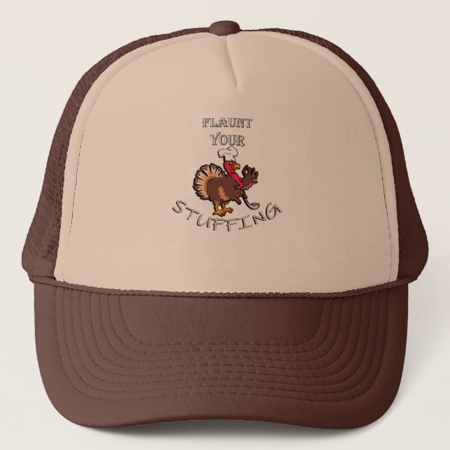 Thanksgiving Funny Chef Flaunting Turkey Trucker Hat (Front)