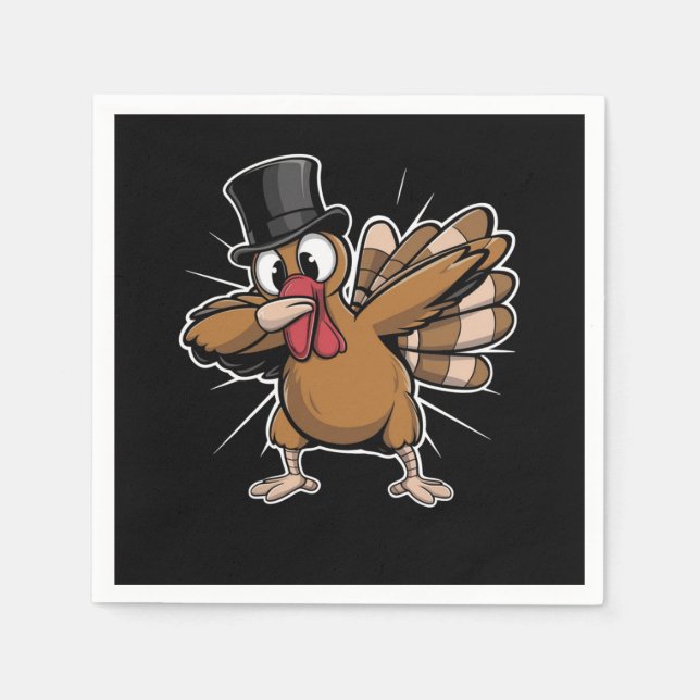 Thanksgiving Funny Dabbing Turkey Fall Napkin (Front)