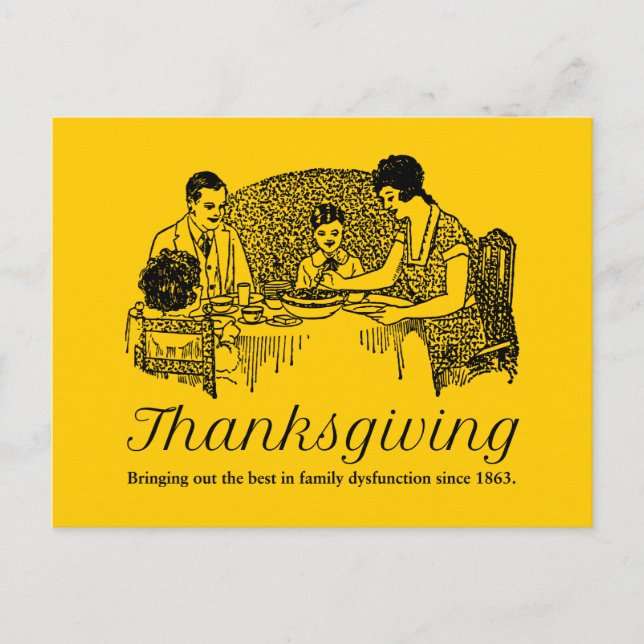 Thanksgiving Funny Family Dinner Holiday Postcard (Front)