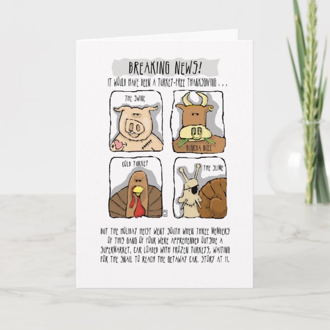 Thanksgiving Funny Turkey Comic Holiday Card (Front)