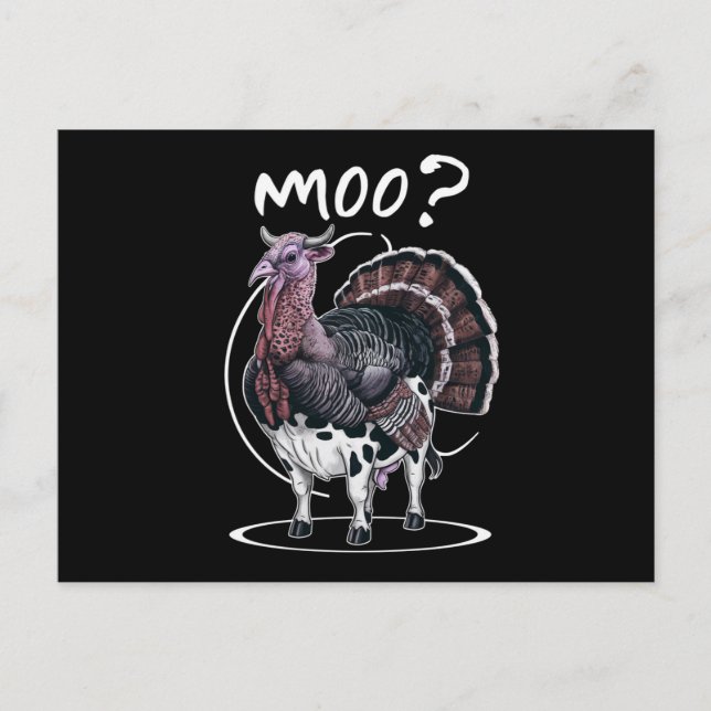 Thanksgiving Funny Turkey Cow Moo Fall Holiday Postcard (Front)