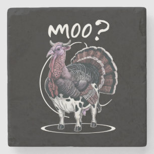 Thanksgiving Funny Turkey Cow Moo Fall Stone Coaster