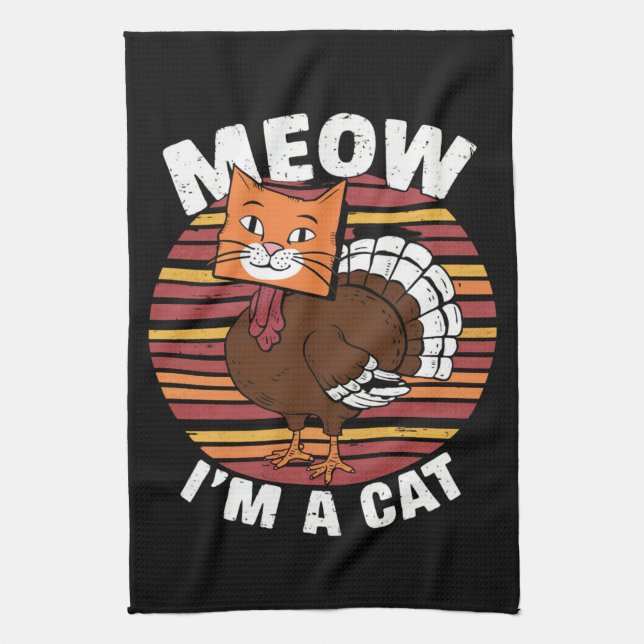 Thanksgiving Funny Turkey Fake Cat Retro  Kitchen Towel (Vertical)