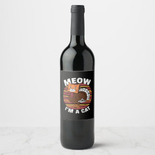 Thanksgiving Funny Turkey Fake Cat Retro  Wine Label