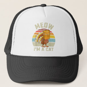 Thanksgiving Funny Turkey Fake Cat Retro Women Men Trucker Hat