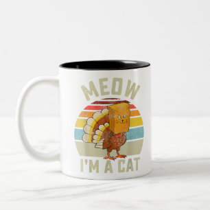 Thanksgiving Funny Turkey Fake Cat Retro Women Men Two-Tone Coffee Mug