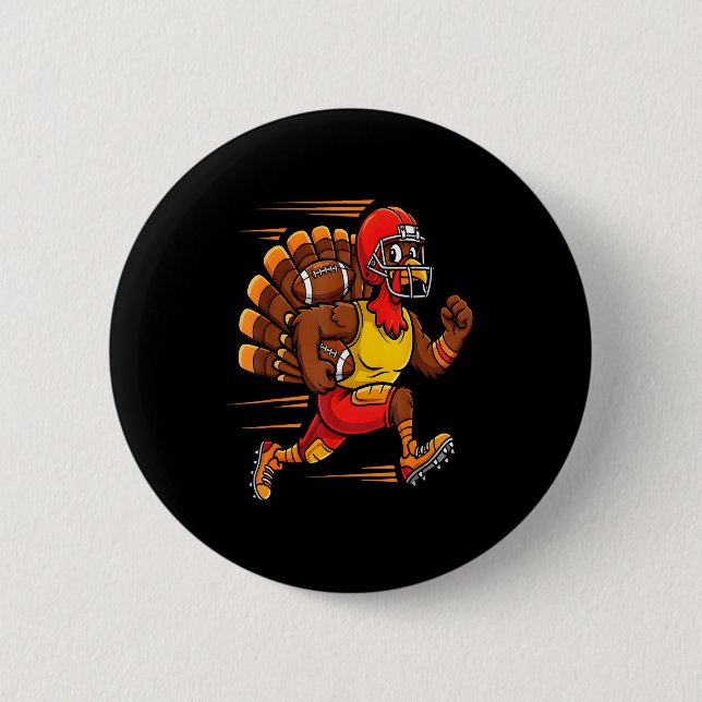 Thanksgiving Funny Turkey Playing Football Men Boy 2 Inch Round Button (Front)