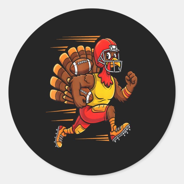 Thanksgiving Funny Turkey Playing Football Men Boy Classic Round Sticker (Front)