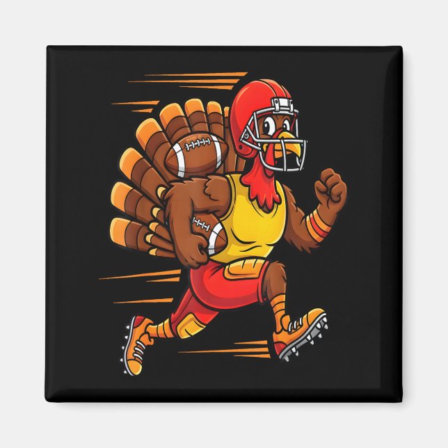 Thanksgiving Funny Turkey Playing Football Men Boy Magnet (Front)