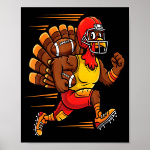 Thanksgiving Funny Turkey Playing Football Men Boy Poster