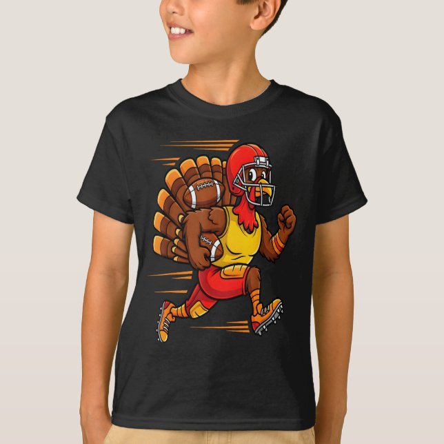 Thanksgiving Funny Turkey Playing Football Men Boy T-Shirt (Front)