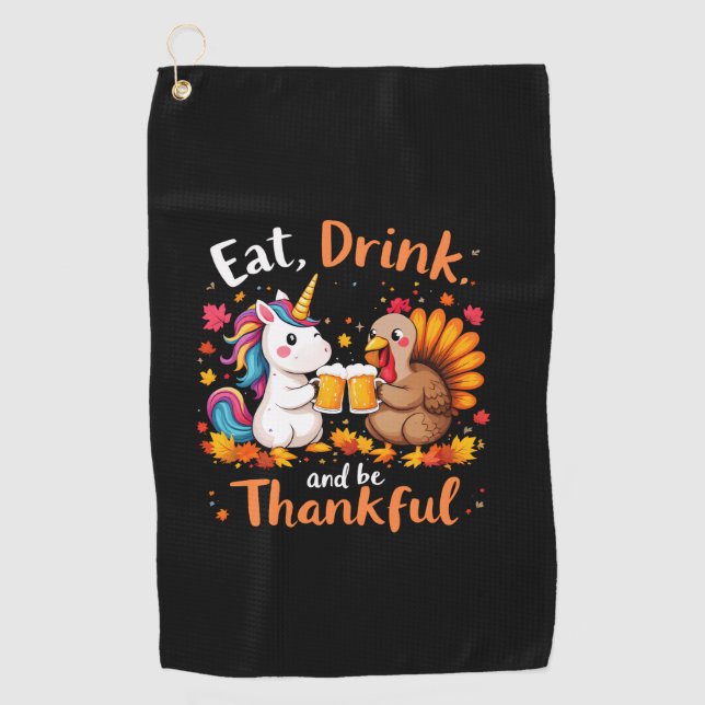 Thanksgiving Funny Unicorn Turkey Day Beer Long Sl Golf Towel (Front)