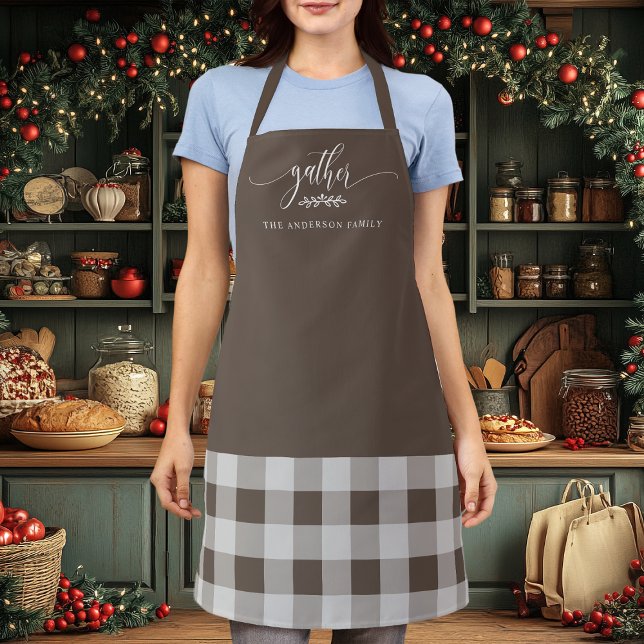 Thanksgiving Gather Fall Brown & White Plaid Apron (Creator Uploaded)
