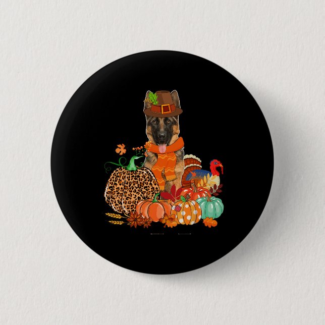 Thanksgiving German Shepherd With Turkey Fall Pump 2 Inch Round Button (Front)