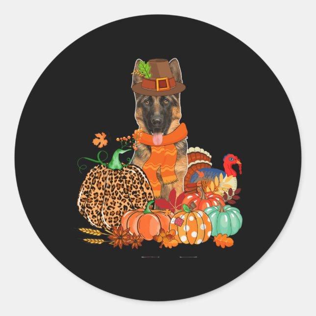 Thanksgiving German Shepherd With Turkey Fall Pump Classic Round Sticker (Front)