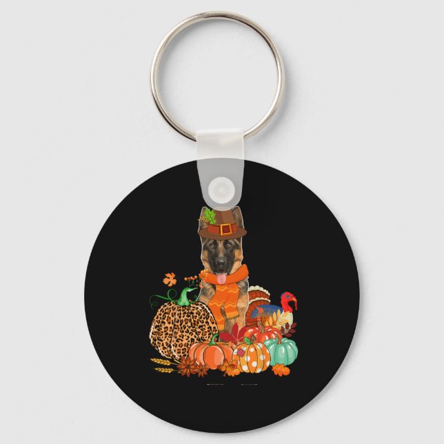 Thanksgiving German Shepherd With Turkey Fall Pump Keychain (Front)