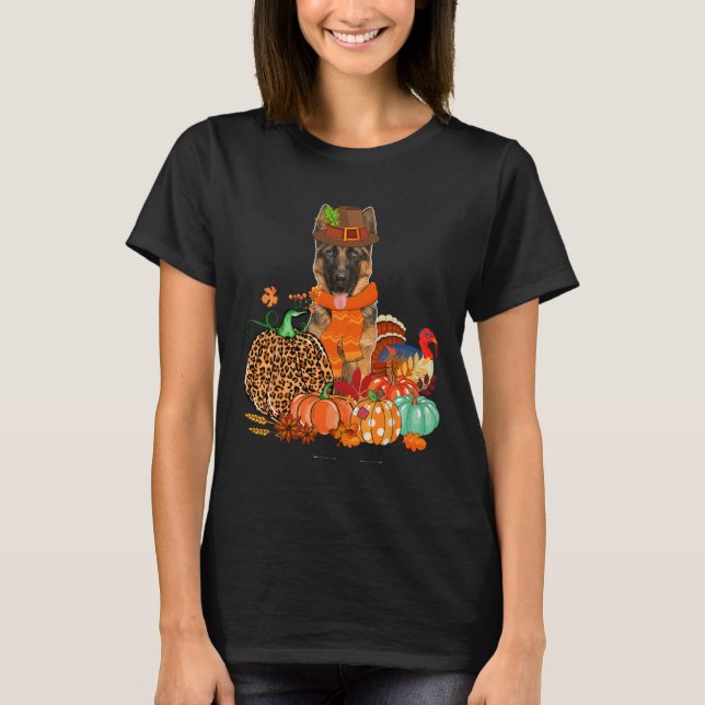 Thanksgiving German Shepherd With Turkey Fall Pump T-Shirt (Front)