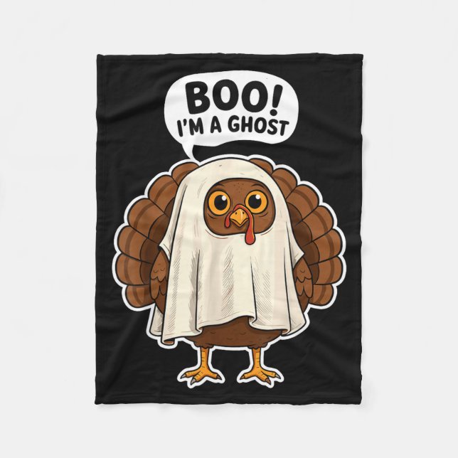 Thanksgiving Ghost Turkey Disguise Funny Halloween Fleece Blanket (Front)