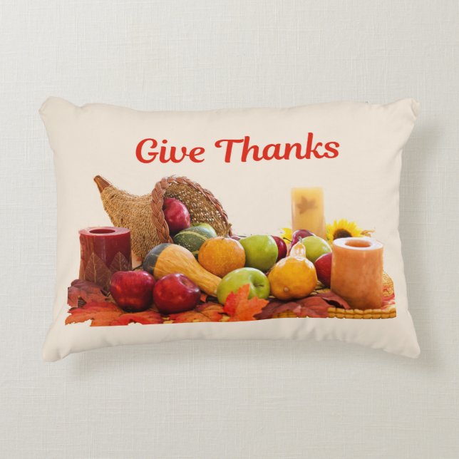 Thanksgiving 'Give Thanks' Cornucopia Accent Pillow (Front)