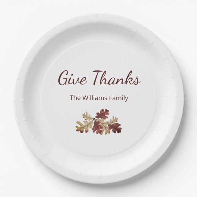 Thanksgiving Give Thanks Fall Foliage Table Decor Paper Plate (Front)